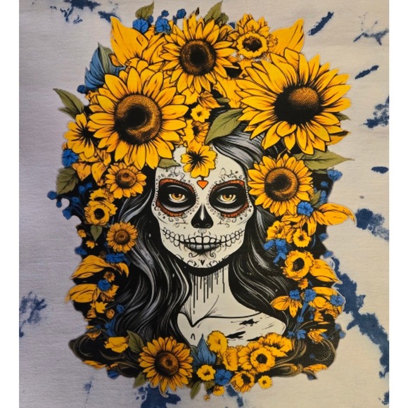 FRUIT of the LOOM Upcycle Shirt Sugar Skull Tie Dye Unisex Tee XL - Picture 5 of 8